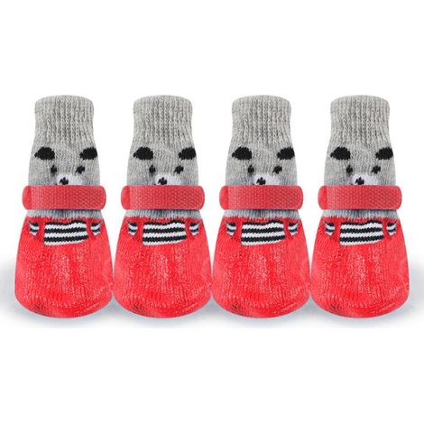 Chaussettes Pour Chiens - Semelles Antidérapantes En Caoutchouc - Usage Intérieur Et Extérieur - Lot De 4 (1/5)