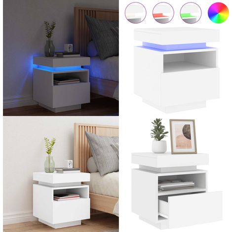 Armoire de chevet avec lumières LED blanc 40x39x48,5 cm - Table De Chevet - Lampe De Chevet - Luminaire LED - Meubles De Chambre - Mobilier Moderne - Home & Living (1/5)