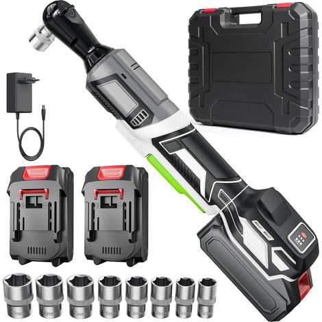 Clé à cliquet sans fil – 3/8″ – 230 Nm – 2 batteries 3000 mAh – Rotation droite/gauche – Éclairage LED – 8 douilles – Idéale pour mobilier et automobile (1/5)