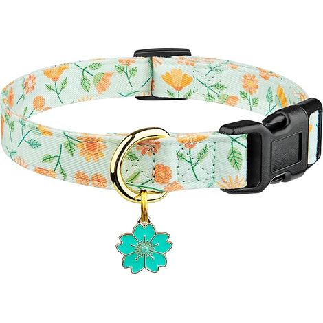 Cotton Handmade Dog Collar Cute and Distinctive Patterns Green Sunflower with Pendant for Girl Boy Dogs Collars L (1/5)