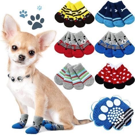 Cyslmuk – Lot de 24 chaussettes pour chiens – Coton doux et respirant – Anti-traction pour sols en bois dur – 6 styles mignons (1/5)