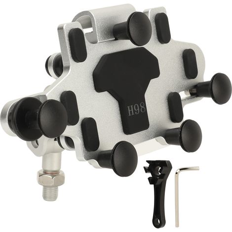Support téléphone moto 540° réglable, pince à 5 griffes en alliage d'aluminium, type à molette en ligne, support universel pour guidon argenté (1/5)