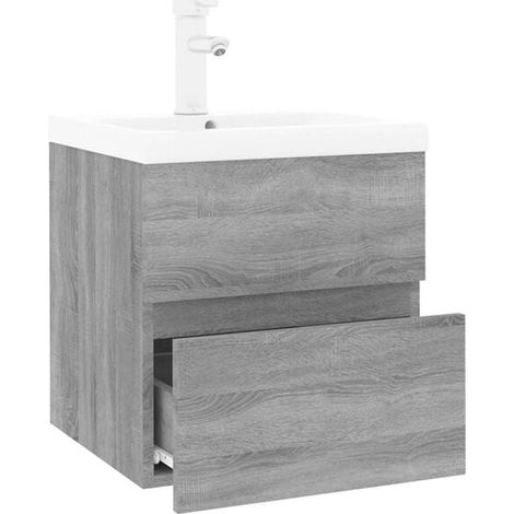 Meuble de Salle de Bain avec Vasque Intégrée, Sonoma Gris, Bois Ingénierie, Rangement Moderne et Élégant (1/5)