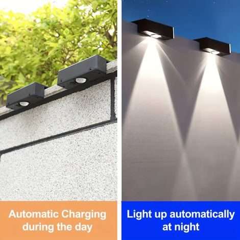 Luci solari per recinzione, colore bianco freddo, confezione da 4, luci da parete solari impermeabili per esterni, per terrazza, cortile, giardino (1/4)