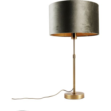 QAZQA Lampada da tavolo bronzo con paralume in velluto verde 35cm