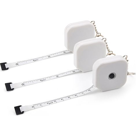 Juego de 3 cintas métricas, retráctiles de 1,5 m, con llavero resistente, marcas en cm y pulgadas, para costura y niños. (1/5)