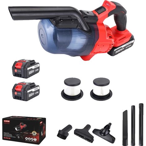 Aspiradora eléctrica, potente succión, inalámbrica y portátil, 2 pilas rojas, enchufe europeo de 100V-240V. (1/2)