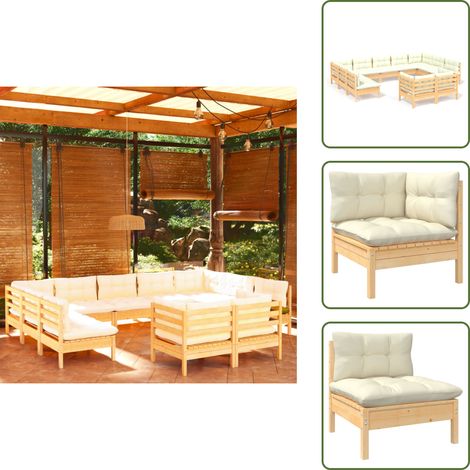 Cojines de jardín - vidaXL Muebles de jardín 11 pzas y cojines madera maciza de pino crema - Muebles de jardín modulares