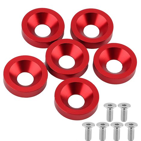 Lot de 6 vis et rondelles rouges pour plaque d'immatriculation auto moto, pare-chocs, aile, cache-moteur (1/5)
