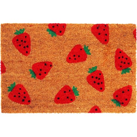 Relaxdays Fußmatte Kokos 60x40, Türvorleger Erdbeeren, rutschfest, wetterfest, Fußabstreifer innen & außen, mehrfarbig (1/5)