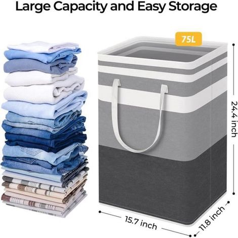 2pcs Panier à Linge, Sac à Linge Pliable Imperméable en Tissu, Corbeille à Linge avec Une Grande Capacité de 75L, 40x30x62cm (1/4)