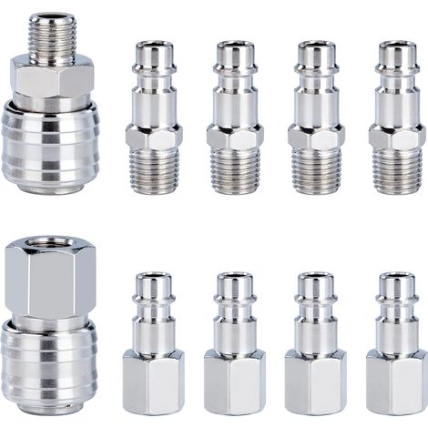 10pcs Euro Airline Air Hose Connectors 1/4' BSP Air Compressor Fitting and Male Female Connectors Kit (1/5)