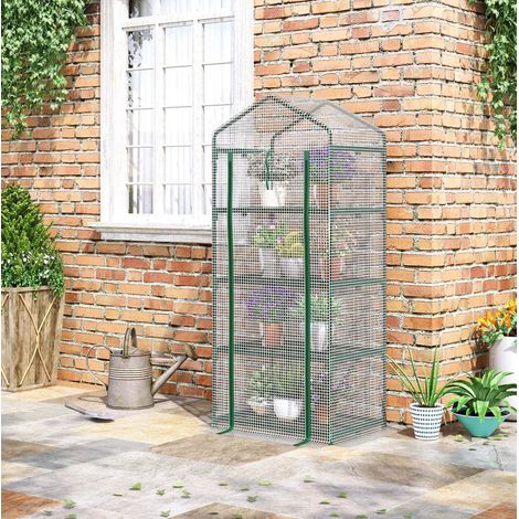Serra da giardino in PVC 70 x 50 x 160 cm con 4 ripiani e porta avvolgibile bianca DESVIAE (1/5)