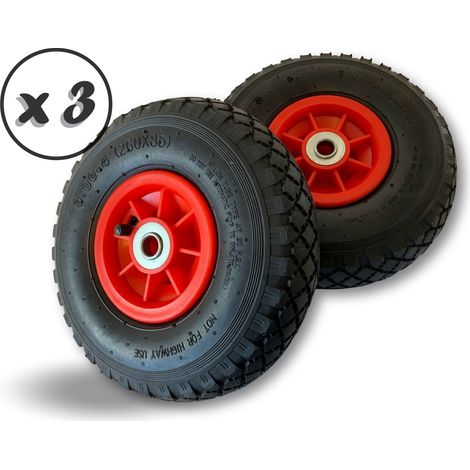 Set de 2 roues gonflables pneumatiques Ø 260 mm 75 mm Axe alésage 16 mm 85 mm - Lot de 3 - Jante synthétique par deux (1/5)