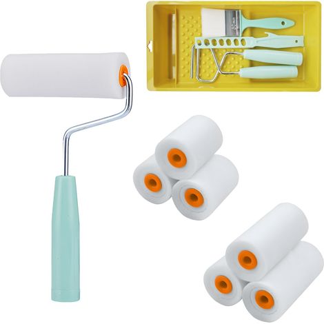 Kit de Rouleau Peinture, Petit Rouleaux à Peinture en Mousse avec Poignée Antidérapante, Plateau (Couleur Aléatoire), Pinceau, Agitateur, pour Décoration Murale et Plafonds Rénovation (1/5)