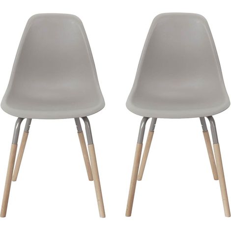 FLUK - Lot de 2 Chaises Polypropylène Taupe et Bois (1/5)