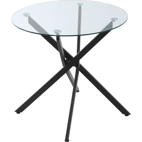 Moderner Esstisch aus Glas, 80 cm Durchmesser, Küchentisch mit Tischplatte aus gehärtetem Glas und Metallbeinen, bietet Platz für 4 Personen