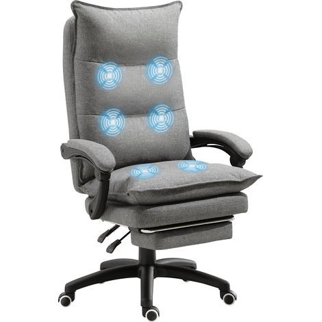 Fauteuil bureau massant gris – Ergonomique, dossier inclinable, repose-pied, télécommande (1/5)