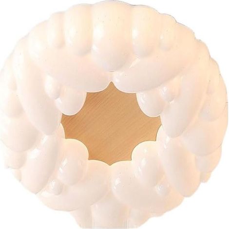 Plafonnier encastré rond en bois de style nordique, idéal pour une chambre d'enfant moderne et créative, blanc. (1/4)