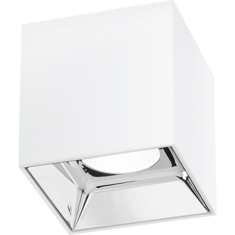 "Plafoniera LED MIG quadrata in alluminio bianco con riflettore cromo 4000K" (1/2)