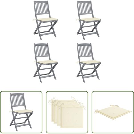 Akazienholz - Klappbare Gartenstühle 4 Stk. mit Kissen Massivholz Akazie (1/5)