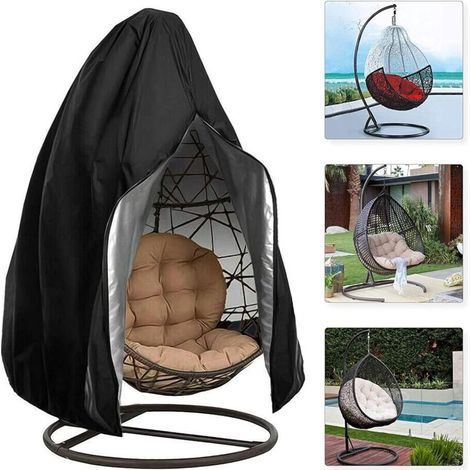 Housse de fauteuil suspendu avec fermeture éclair et cordon de serrage, housse de fauteuil suspendu type œuf de jardin, pour patio, fauteuil à bascule, fauteuil flottant (noir) (1/4)