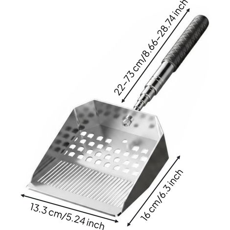 Pelle INOX Perforée Finition Argentée Pelle Sable INOX Robuste, Pelle Tamis en Acier Inoxydable À Manche Télescopique Allongé (1/4)