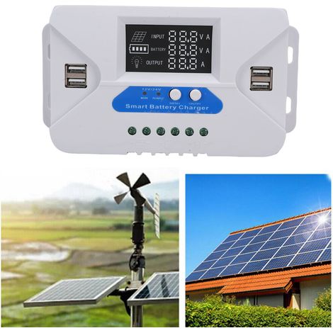 Controlador de carga solar adaptativo con pantalla LCD, 4 puertos USB y placa de aluminio (60 A) – Controlador inteligente para paneles solares con gestión de batería y protección de seguridad. (1/5)