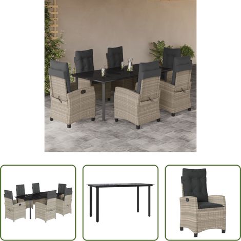 Table de jardin - Ensemble à manger de jardin et coussins 7 pcs gris clair rotin (1/5)