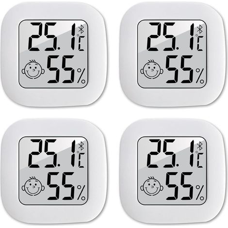4-teiliges Mini-Thermometer-Hygrometer-Set mit hoher Präzision, tragbarer Temperatur- und Feuchtigkeitsmesser von -50 °C bis 70 °C für Umkleideraum/Lager/Babyzimmer/Wohnzimmer (1/5)