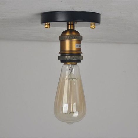 – Plafonnier vintage E27 en métal noir – Lampe de plafond rétro pour salon et chambre – Design industriel élégant – 60W maximum (1/4)