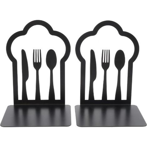Coppia di robusti fermalibri in metallo - Design unico - Per cucina, casa, scuola, ufficio, biblioteca - Nero (1/5)