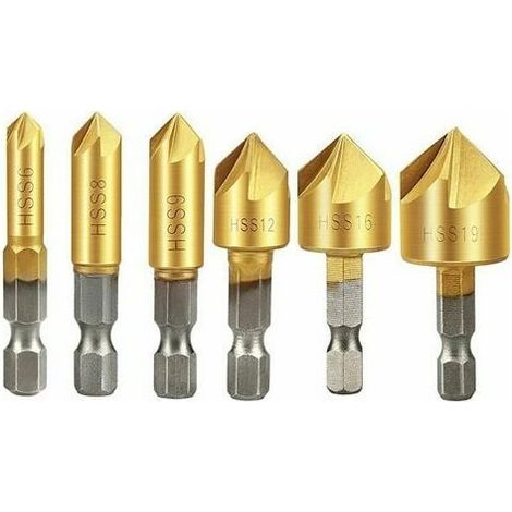 Stück Holzbearbeitungs-Senker, 90° HSS konischer Senker, Hartmetall-Anfasfräser, 6 mm, 8 mm, 9 mm, 12 mm, 16 mm, 19 mm (1/5)