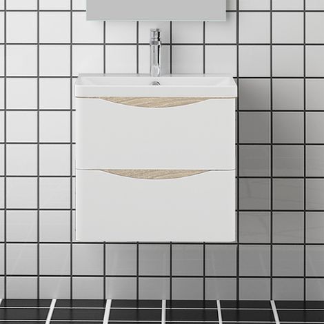 Badmöbel Set Unterschrank Geräuschlos Badezimmer Badmöbel Eiche Weiß Unterschrank mit Waschtisch 50 cm (1/5)