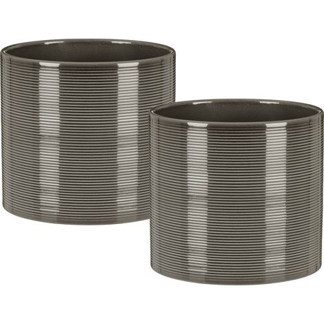 Scheurich pot à fleurs set de 2 en céramique, coloris: Glass Grey, diamètre 16 cm, hauteur 15 cm, 2,6 l vol.