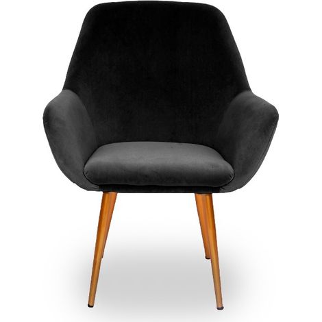 MEUBLER DESIGN Fauteuil Scandinave Baoba Velours - Velours Noir, Métal, Mousse polyéthylène, Style Art déco, 68 x 63 x 86 cm