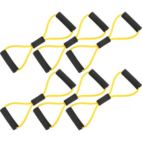 6 pièces Sangle d'Entraînement en 8 Fitness Yoga Ceinture Élastique TPE Bandes de Résistance Maison Jaune (1/5)