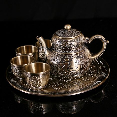 Service à thé Baifu (Qinggu), comprenant une théière et une tasse en argent massif faites à la main. (1/4)