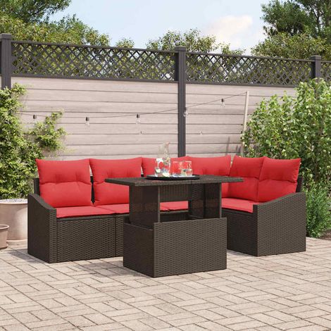 vidaXL Ensemble de canapé de jardin 6 pc Marron et rouge polyrotin (1/5)