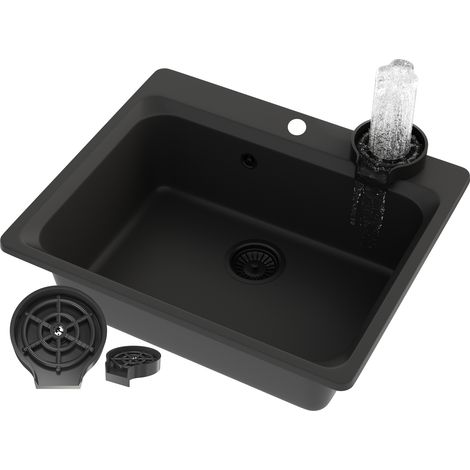 Évier Encastrable Granit Noir Granitan Zante avec Nettoyeur Automatique et Siphon - 1 Bac, 61,9x52,2 cm (1/5)
