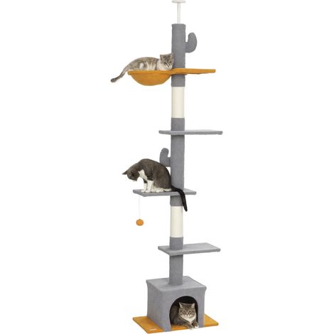 XXL-Kratzbaum 275 cm, 6 Ebenen mit Plattformen und Katzenhaus, beige, für große Räume und aktive Katzen