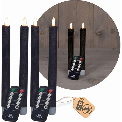 Bougies coniques LED Novaliv avec minuterie NOIRES 4 pièces intérieur 6 heures - VRAIE CIRE 18 cm de hauteur pour les bougies 2,2 cm de diamètre 2
