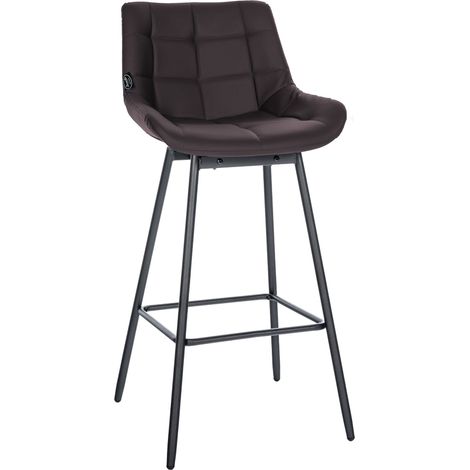 Décoshop26 – Tabouret de bar pivotant avec repose-pieds en PVC marron – Hauteur d'assise 77 cm – Piètement métal noir stable – 100005471 (1/5)