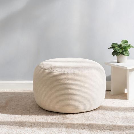 Pouf beige en velours côtelé 100 polyester 60 x 60 x 41 cm (1/5)