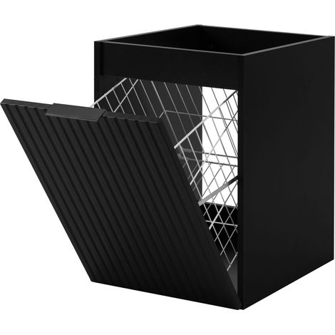 Meuble de salle de bain avec panier à linge, noir, 40 x 57 x 46 cm, poignées noires (1/5)