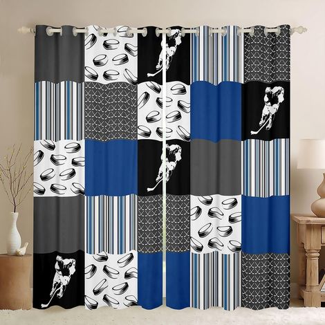 Rideau Occultant 140x260 cm Hockey sur Glace Rideau Palet de Hockey Rideaux Voilage Balle Sportive Voilage Fenetre Jeu de Balle Compétitif pour Chambre Salon - 140L X 260H cm (2 Panneaux) (1/5)