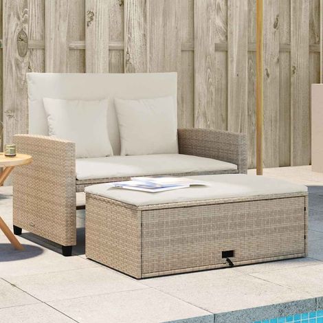vidaXL Canapé de jardin avec coussins 2 places beige résine tressée (1/5)