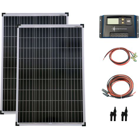 SET 2x100W Poly Solar Modul 20A Laderegler gelb Kabel Stecker (1/5)