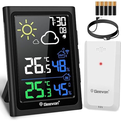 Wireless weather station with outdoor sensor, radio-controlled indoor and outdoor weather station with weather forecast, digital thermometer hygrometer (1/5)