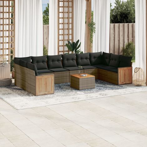 Set de sofás de jardín 11 pzas y cojines ratán sintético gris vidaXL (1/3)